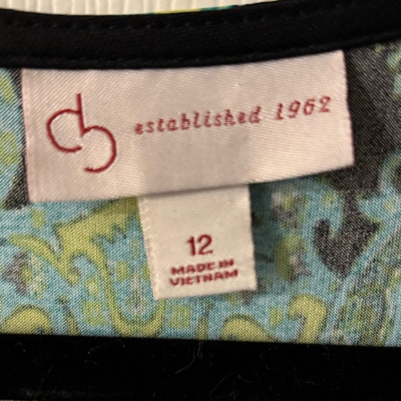 Green Black Sheath Midi Dress 3/4 Sleeve Scoop Neck Size 12 - Picture 2 of 8